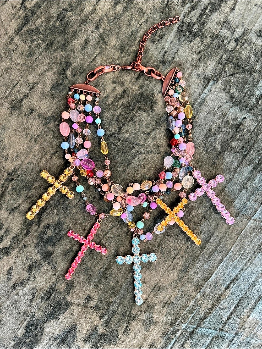 Gypsy South Multicolor Beaded Cross Pendant Necklace